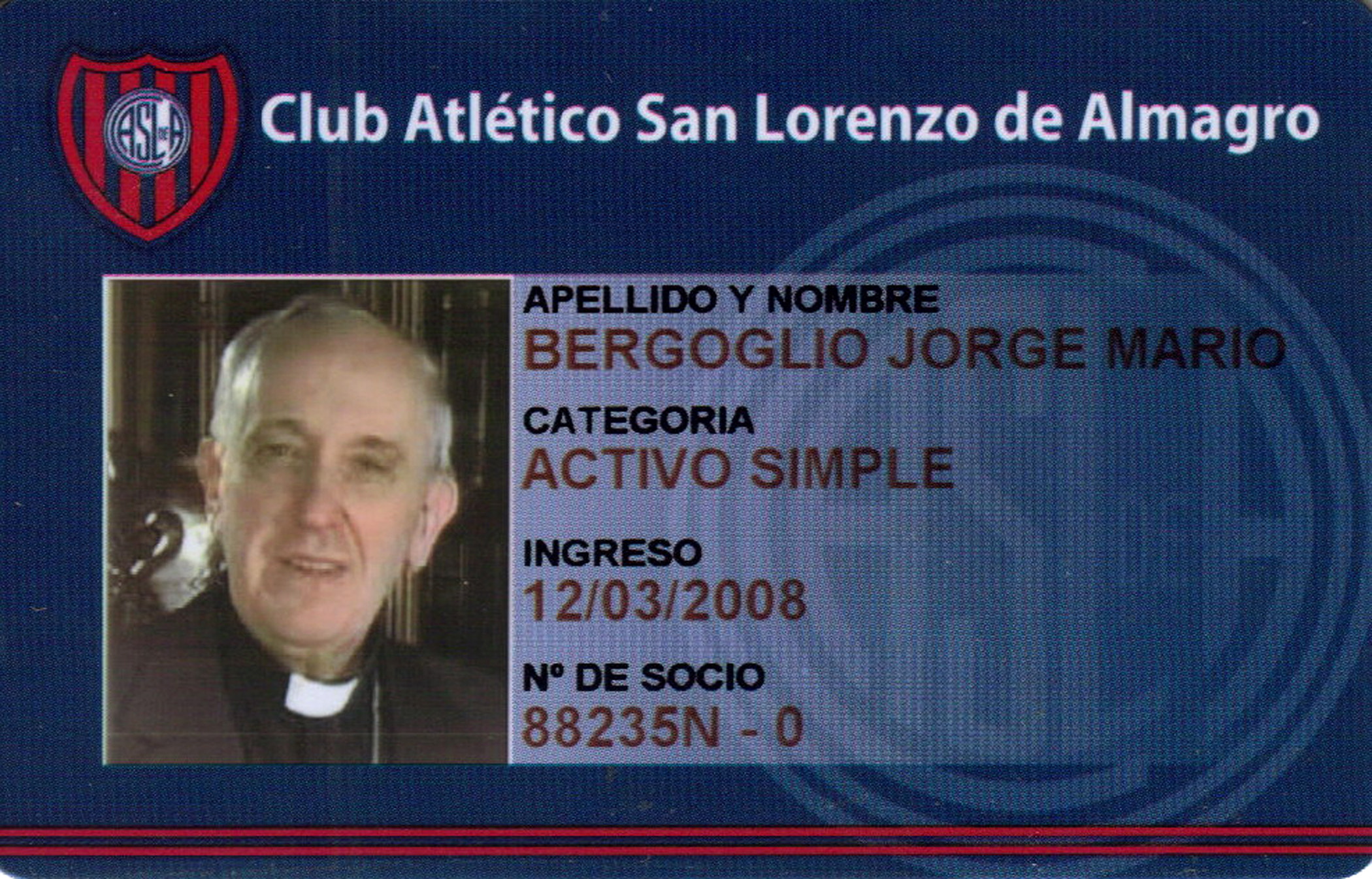 Mitgliedsausweis von Papst Franziskus (Jorge Mario Bergoglio) als Fan des argentinischen Fußballvereins San Lorenzo. Foto veröffentlicht vom Pressedienst des Vereins. Papst Franziskus starb am 21. April 2025.