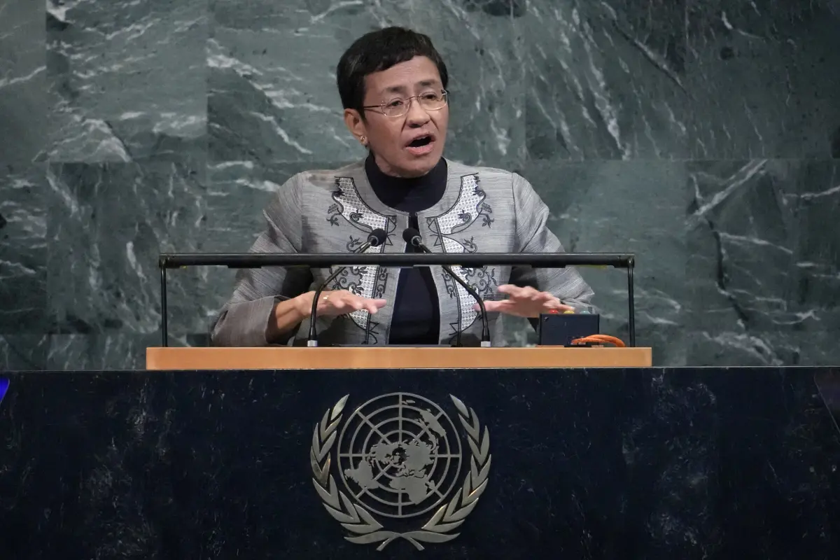 Friedensnobelpreisträgerin Maria Ressa am Montag im UN-Hauptquartier