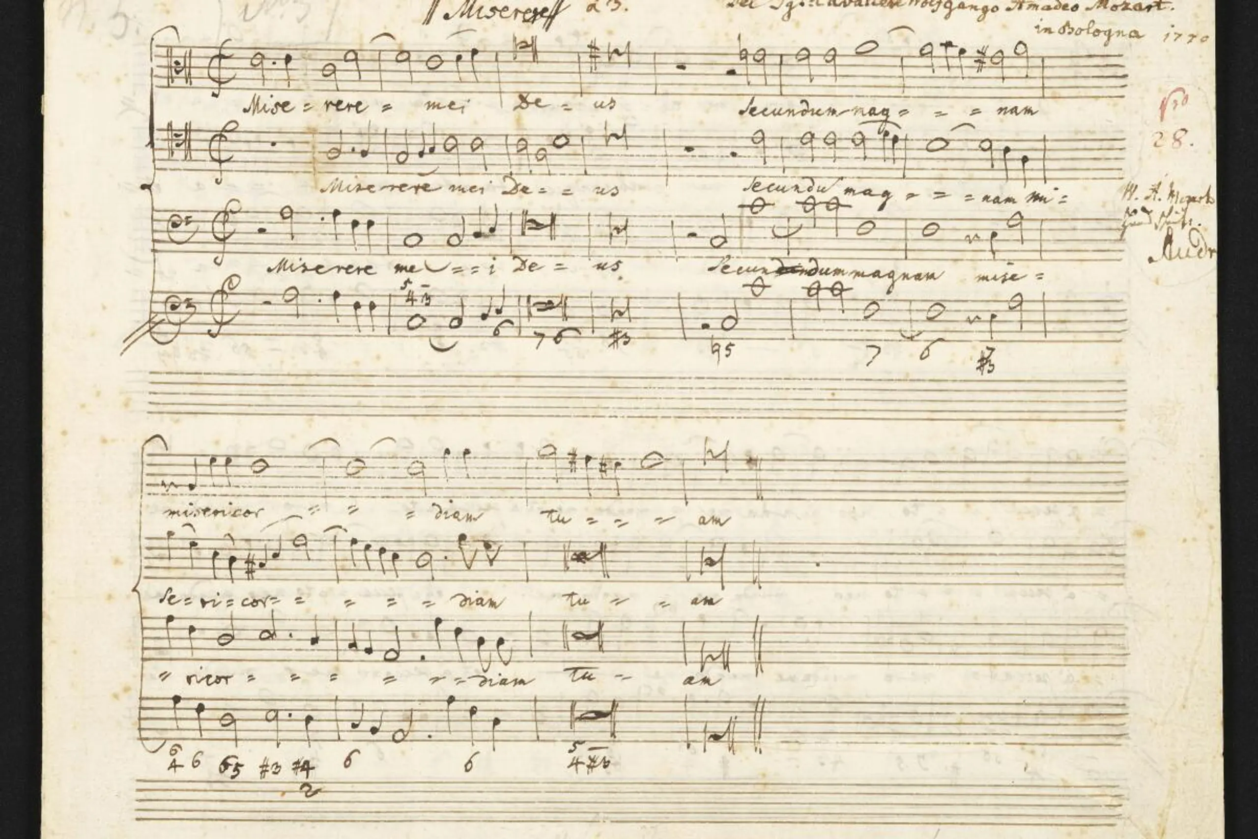 Einzige Abschrift von Mozarts Miserere (KV85) von Mozarts Vater Leopold