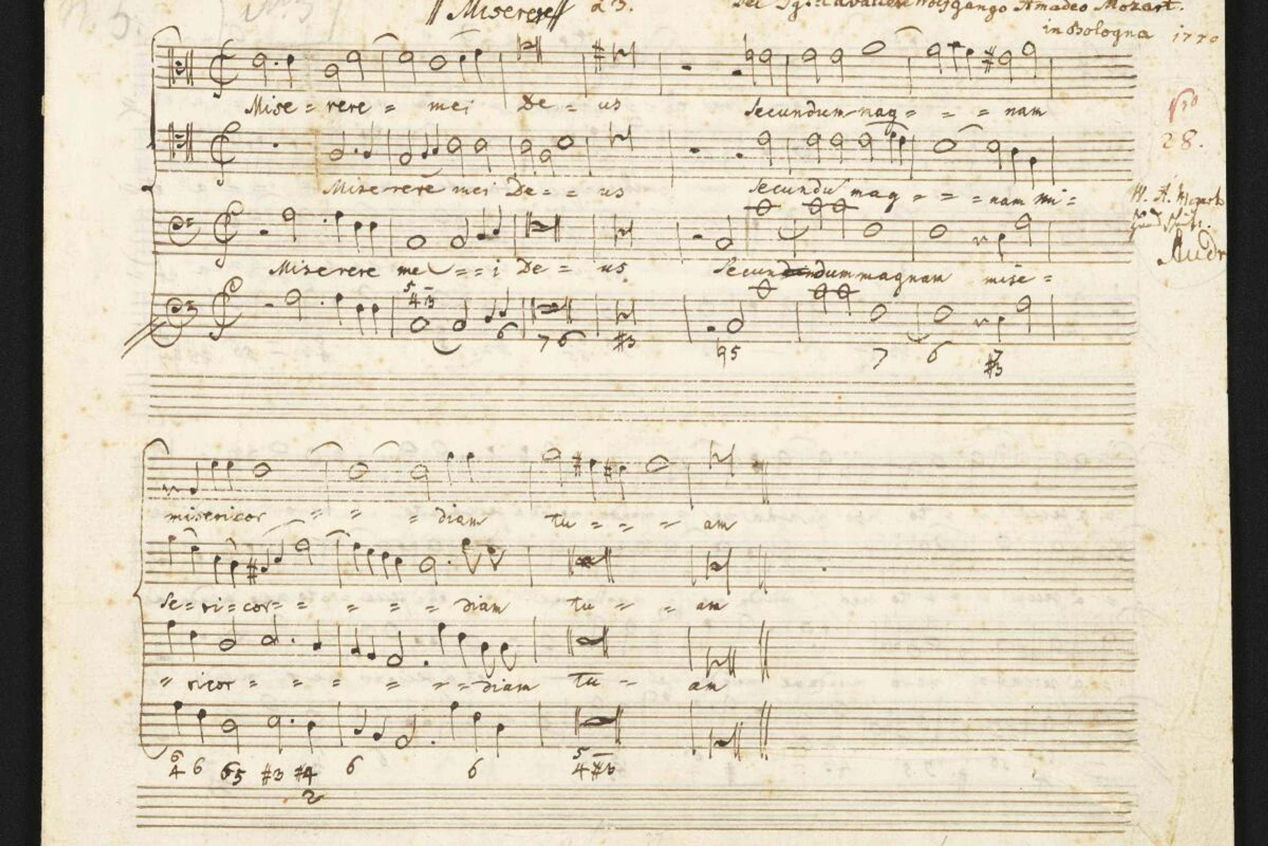Einzige Abschrift von Mozarts Miserere (KV85) von Mozarts Vater Leopold