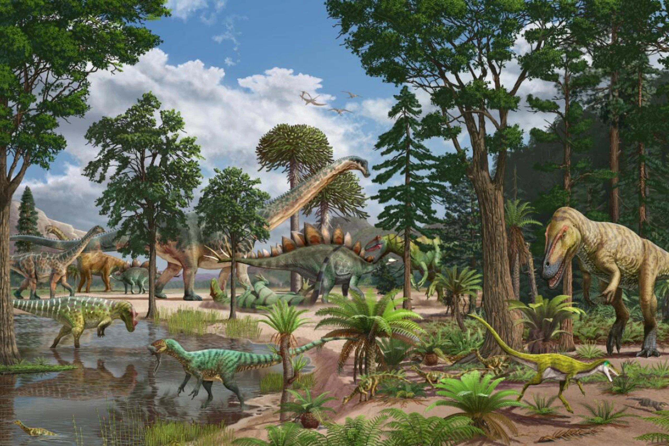 Künstlerische Darstellung des Ökosystems der Dry Mesa Dinosaur Quarry