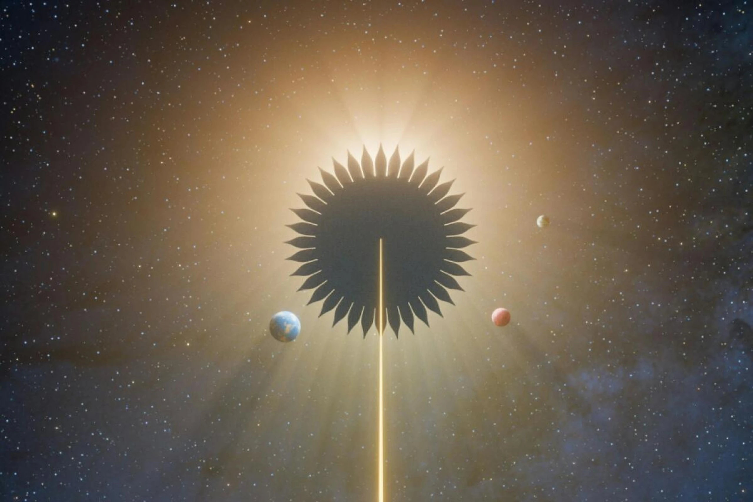 Illustration des "Sonnenschirm"-Satelliten in Kombination mit irdischem Teleskop