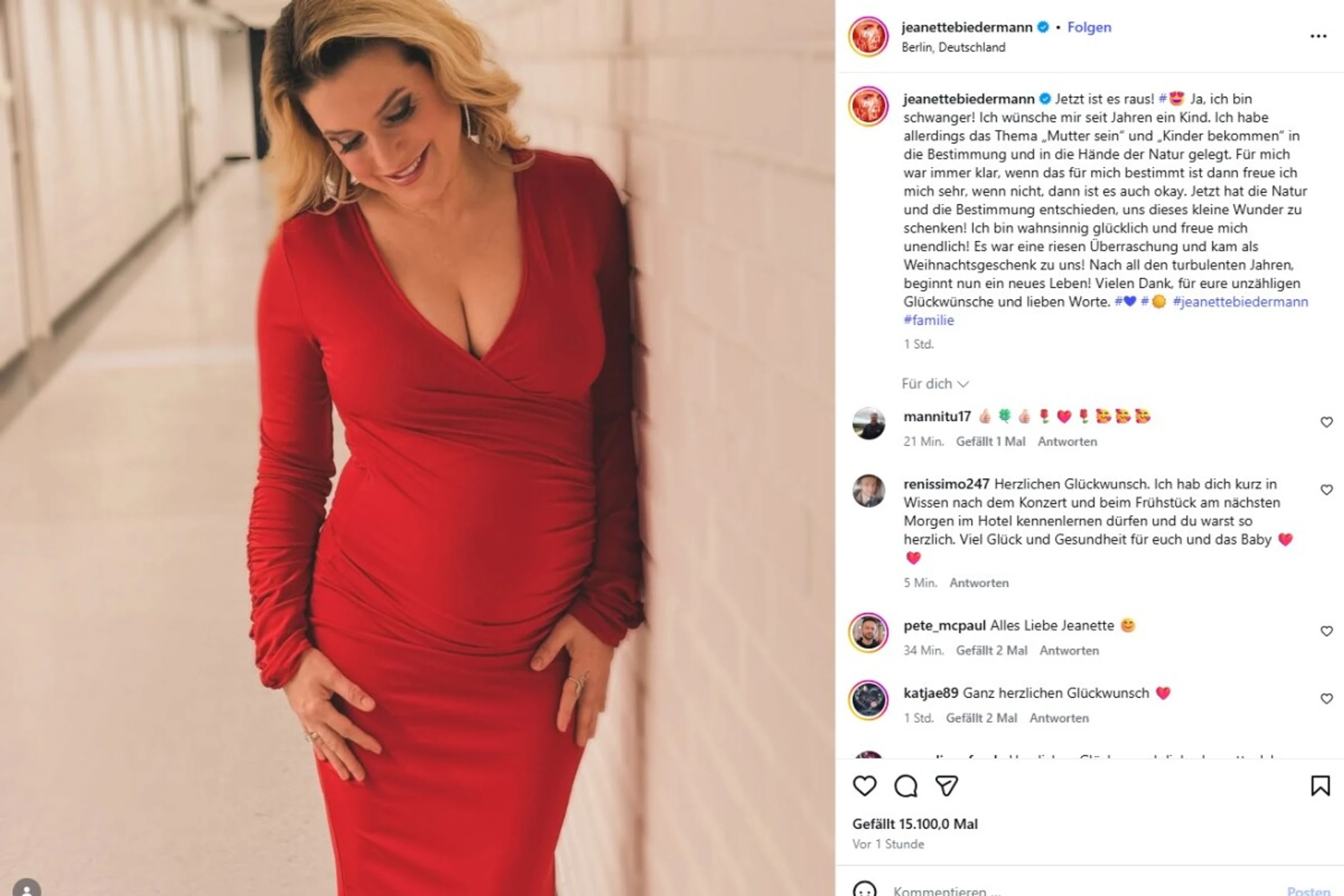 Biedermann postete ein Bild von sich mit Babybauch