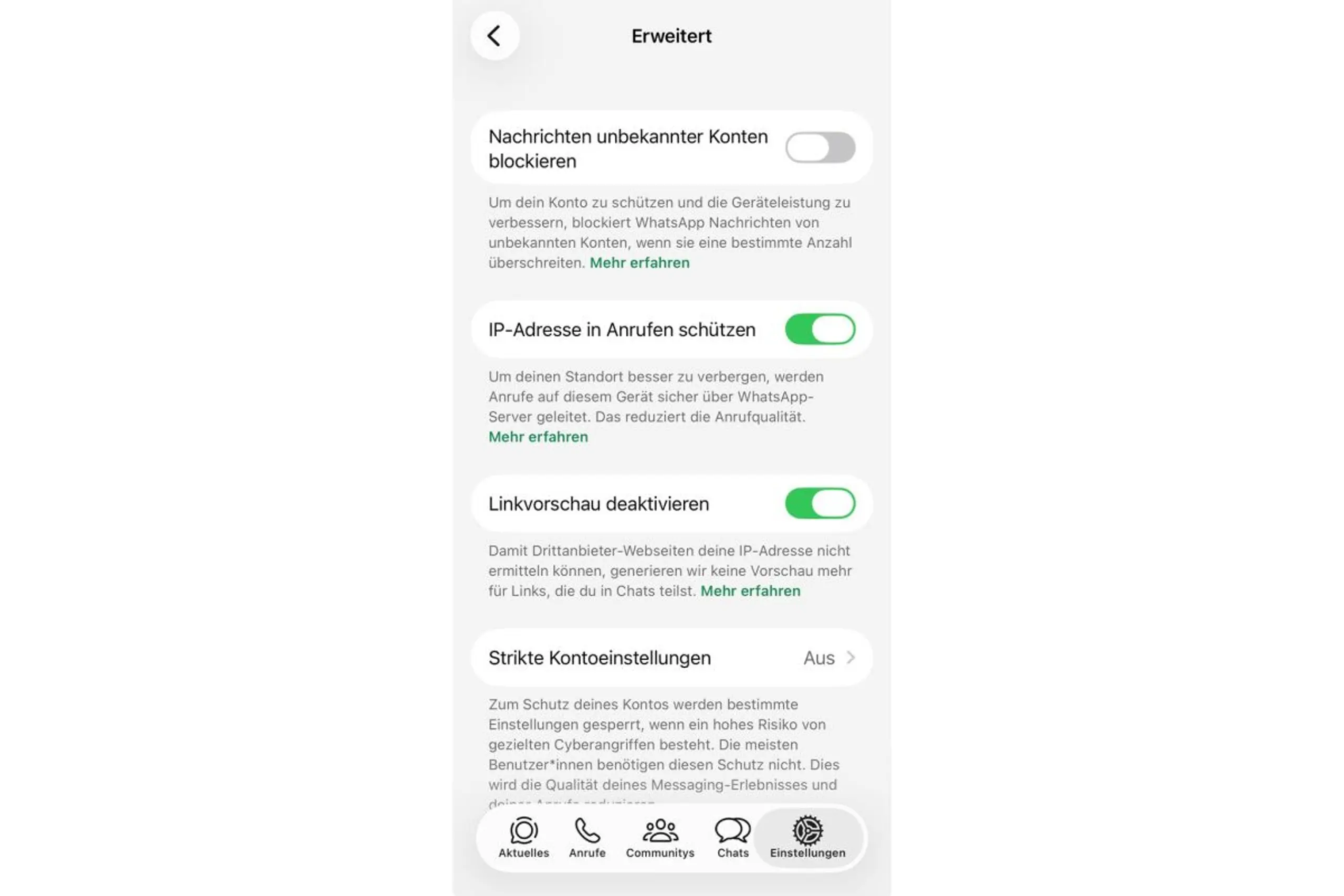 WhatsApp: Link-Vorschauen in Datenschutz-Einstellungen deaktivieren