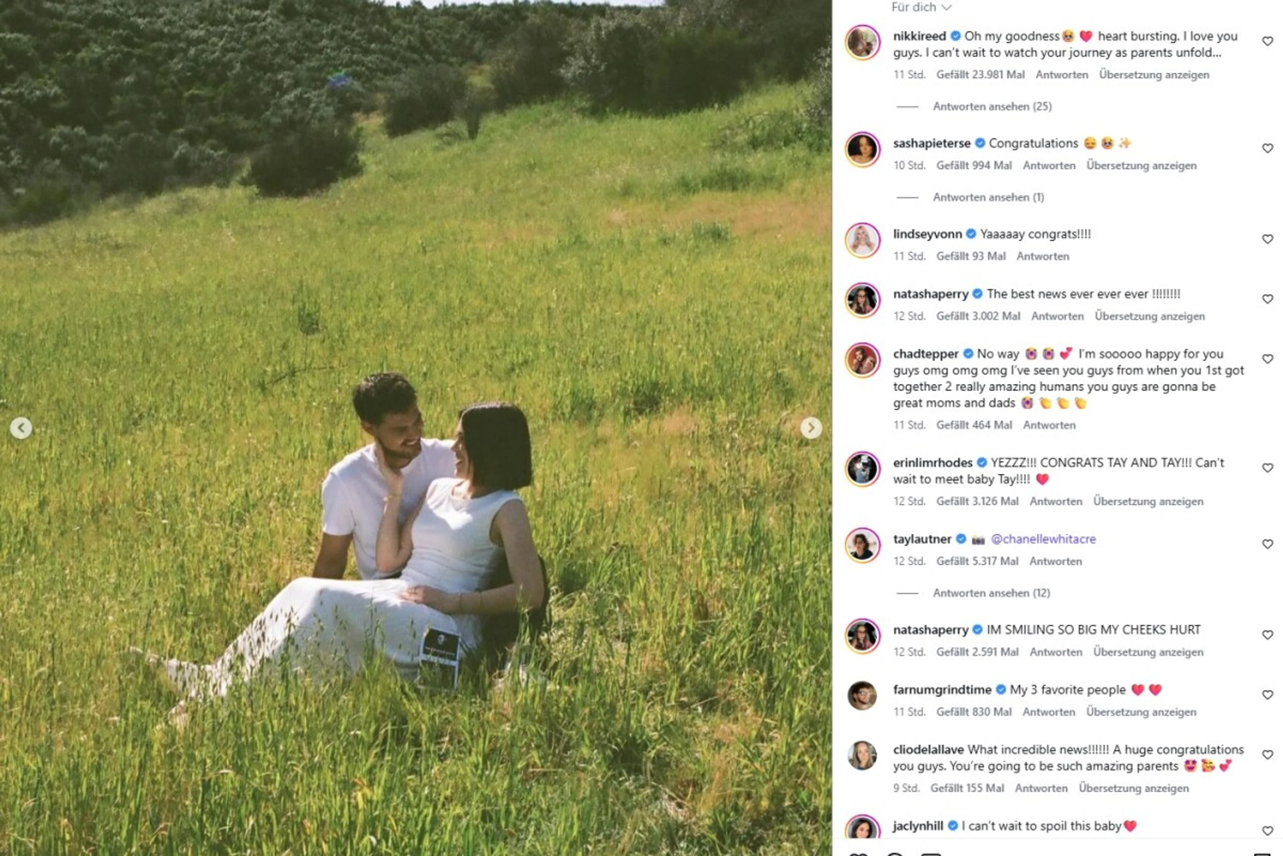 Ein Instagram-Foto zeigt das Paar auf einer Wiese