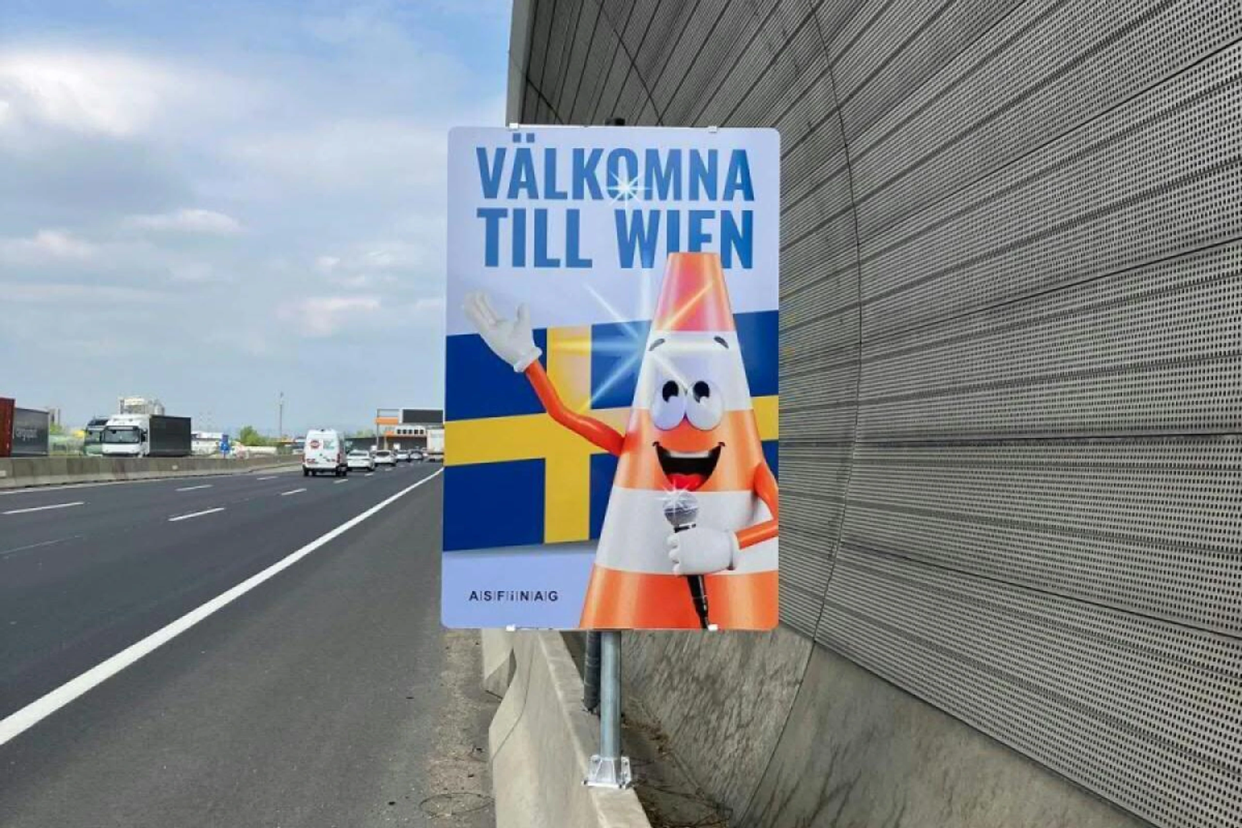 Auch auf Schwedisch wird man auf der A4 derzeit begrüßt