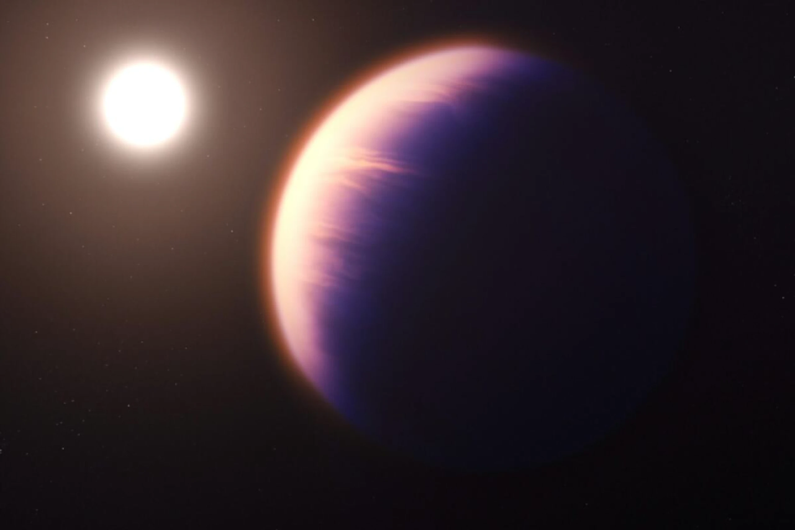 So könnten der Exoplanet WASP-39 b und sein Stern aussehen