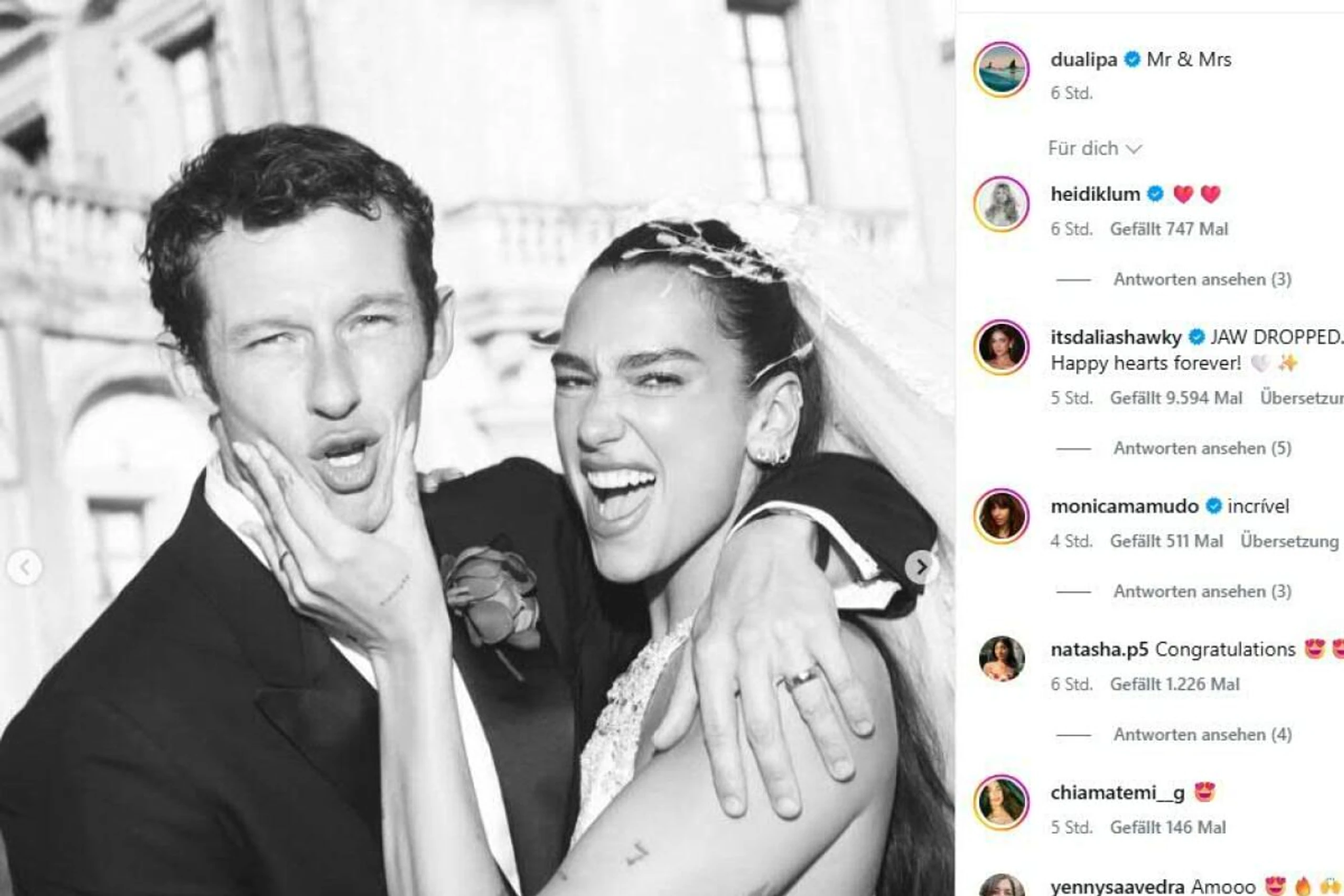 Callum Turner und Dua Lipa bei ihrer Hochzeit