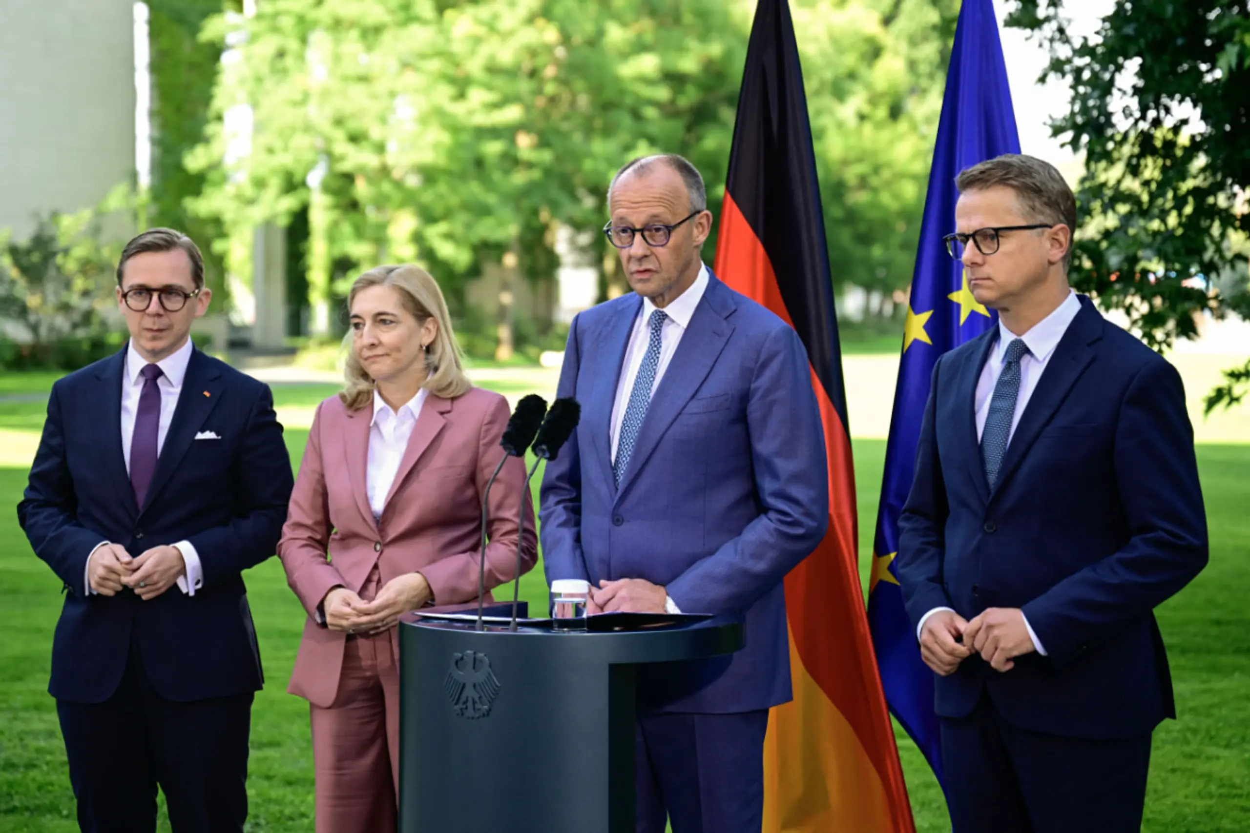 Philipp Amthor, Nina Warken, Friedrich Merz und Carsten Linnemann