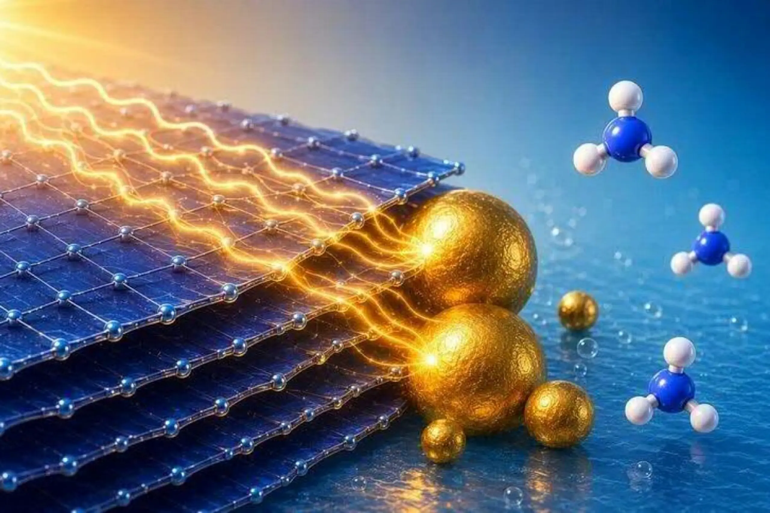 Visualisierung, wie der neue Katalysator mit Sonnenlicht Ammoniak produziert