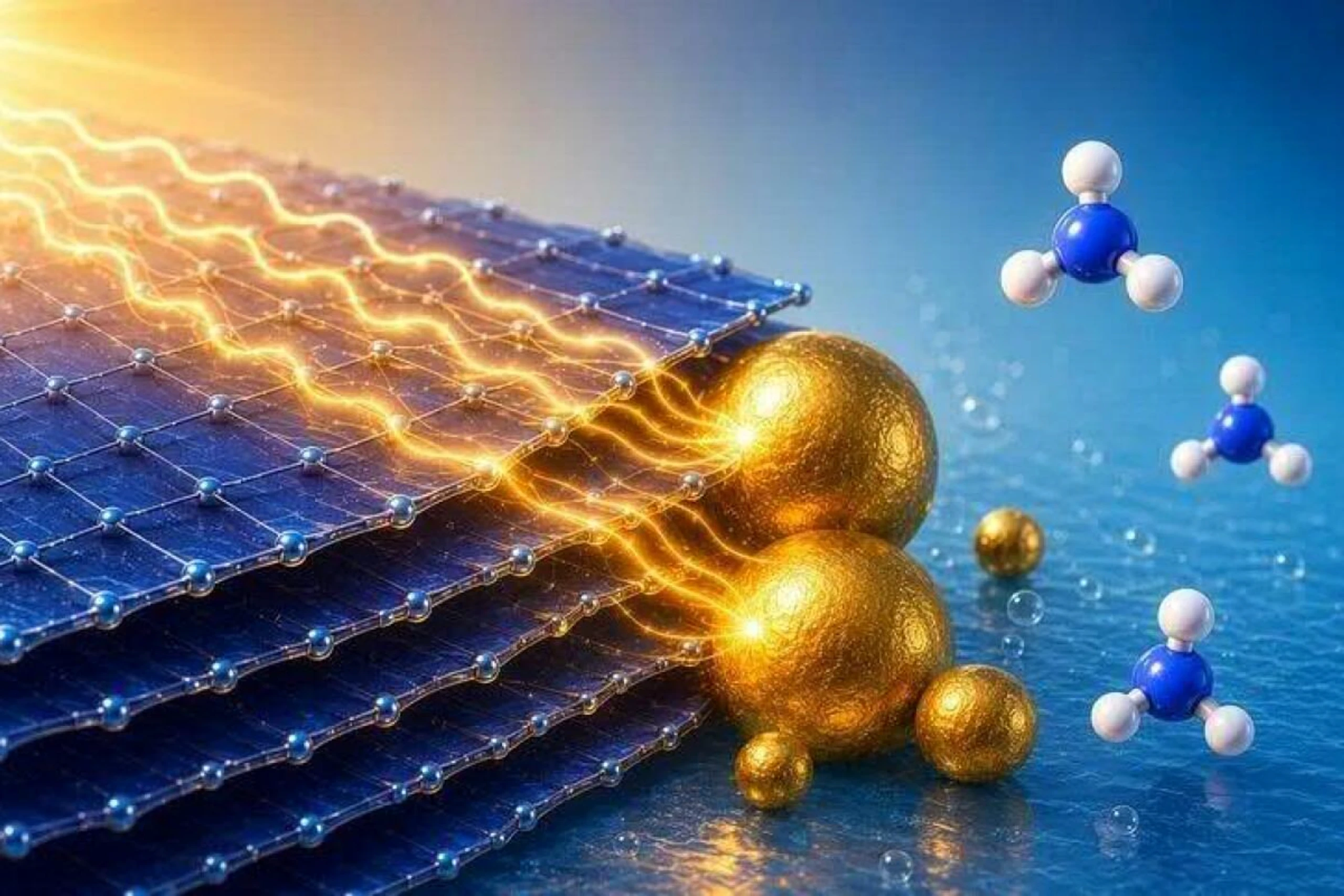 Visualisierung, wie der neue Katalysator mit Sonnenlicht Ammoniak produziert