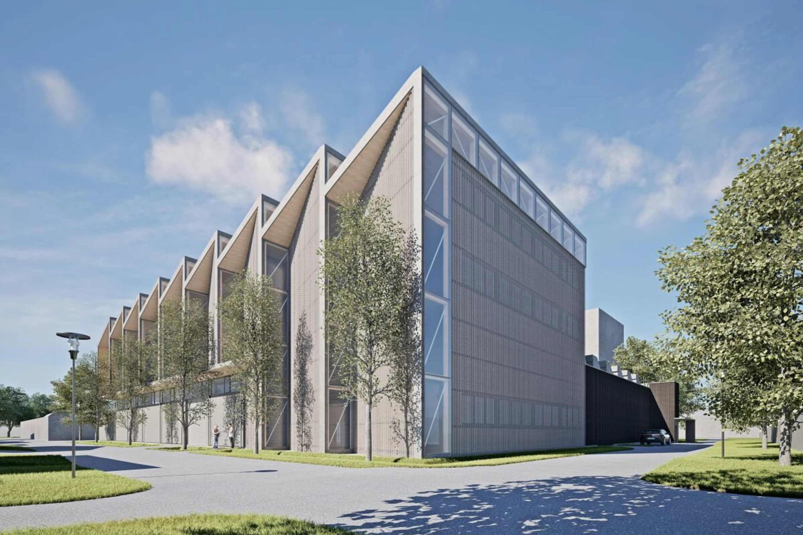 Visualisierung der geplanten Prüfhalle am Campus Technik